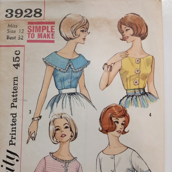 VTG 60 's SIMPLICITY BLOUSE PATTERN # 3928 - Picture 2 of 9